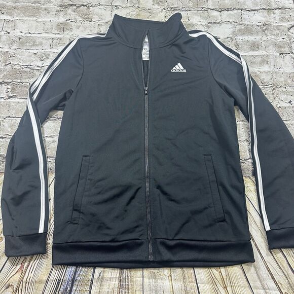 Adidas Jacket Boys XL 18-20 Black/White Zip Up Track Sweater - Picture 1 of 9